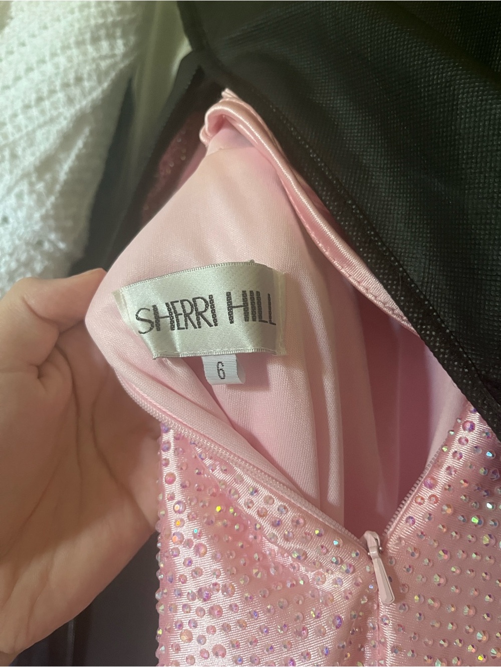 Sherri Hill Light Pink Sequin Corset Prom Gown with Slit - Picture 3 of 3